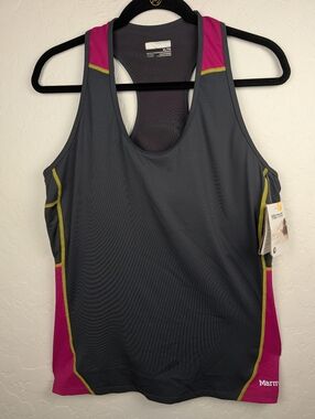 NWT Marmot Interval Tank  Gray/Magenta Women's XL Racerback w/ Shelf Bra 67590